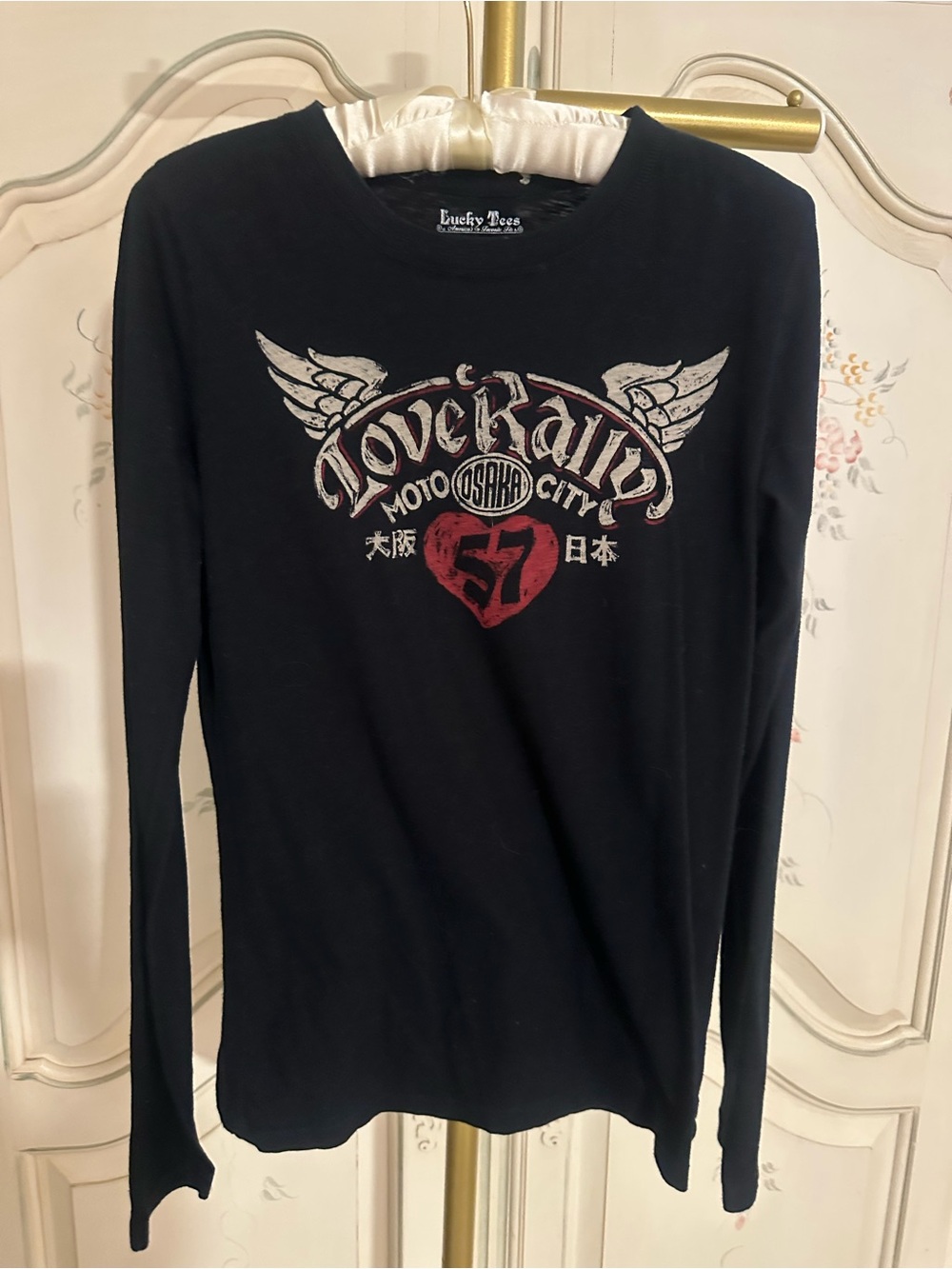 Women’s Black Long-Sleeve Graphic Tee - Red Accent